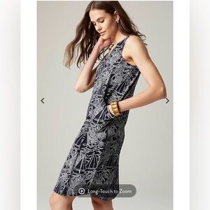 J.Jill Nautical print sleeveless sheath cotton blend knit dress in navy